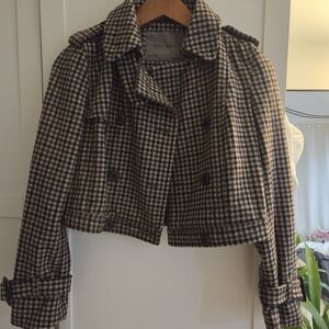Zara Women’s Brown Checkered Cropped Jacket